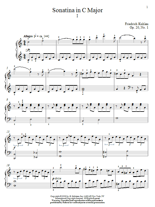 Preview Friedrich Kuhlau Sonatina In C Major, Op. 20, No. 1 Classical sheet music, notes and chords for Piano, SKU: 64111 sheet music, piano notes, chords, guitar tabs, score, transpose, transcribe, how to play, guide, download, learn, tutorial, progression, song, artist, awards, billboard, mtv, vh1, tour, single, album, release