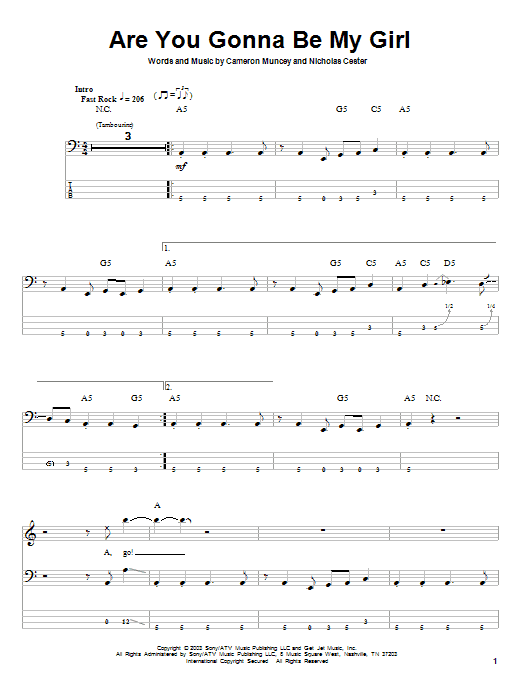 Jet Are You Gonna Be My Girl Sheet Music Notes Chords Download Rock Notes Bass Guitar Tab Pdf Print