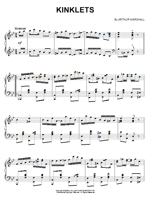 Preview Arthur Marshall Kinklets Jazz sheet music, notes and chords for Piano, SKU: 65783 sheet music, piano notes, chords, guitar tabs, score, transpose, transcribe, how to play, guide, download, learn, tutorial, progression, song, artist, awards, billboard, mtv, vh1, tour, single, album, release