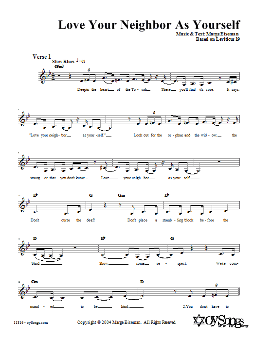 Marge Eiseman Love Your Neighbor As Yourself Sheet Music Notes Chords Download Religious Notes Melody Line Lyrics Chords Pdf Print 66204