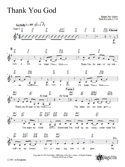 Peri Smilow Thank You God Sheet Music Notes Chords Download