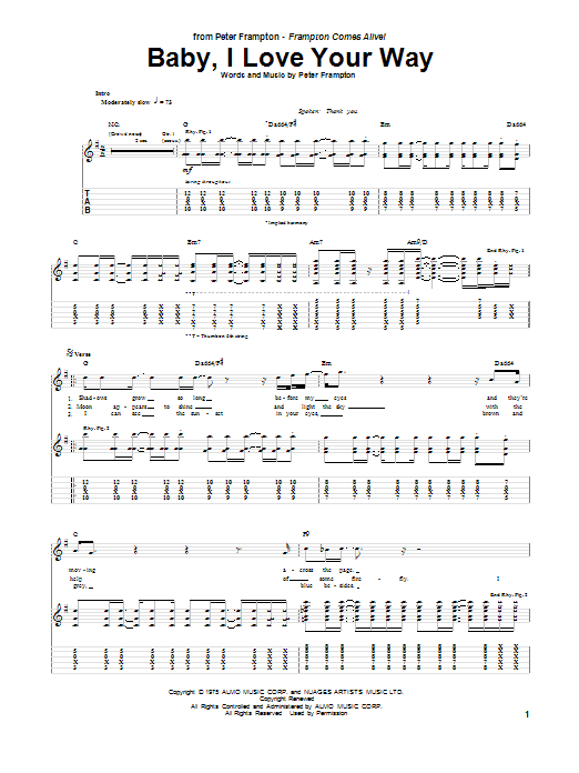 Peter Frampton Baby I Love Your Way Sheet Music Download Pdf Score 66778