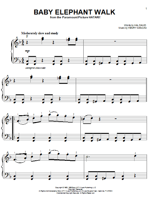 Henry Mancini Baby Elephant Walk Sheet Music Notes Chords Download Children Notes Easy Piano Pdf Print