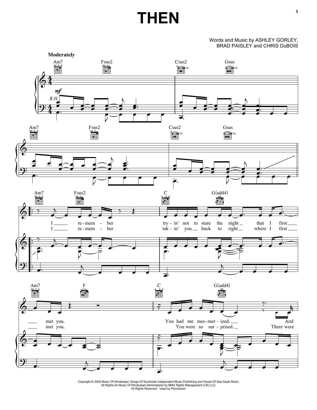 Brad Paisley Then Sheet Music Piano Vocal Guitar