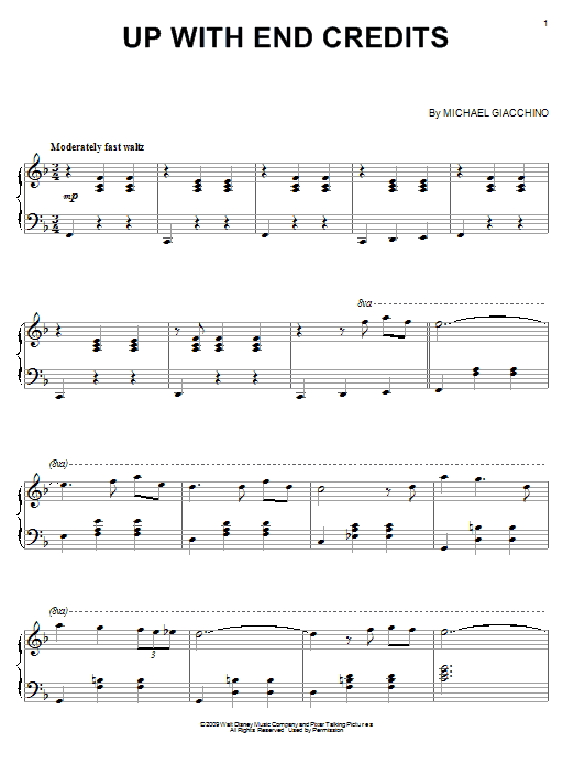 Preview Michael Giacchino Up With End Credits Children sheet music, notes and chords for Piano, SKU: 70930 sheet music, piano notes, chords, guitar tabs, score, transpose, transcribe, how to play, guide, download, learn, tutorial, progression, song, artist, awards, billboard, mtv, vh1, tour, single, album, release