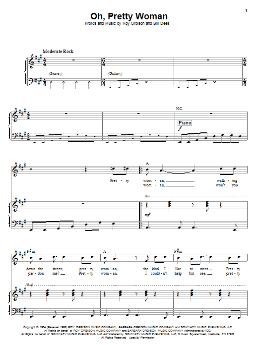 Roy Orbison Oh Pretty Woman Sheet Music Notes Chords Download Rock Notes Piano Vocal Pdf Print 72641 musicnotesroom com