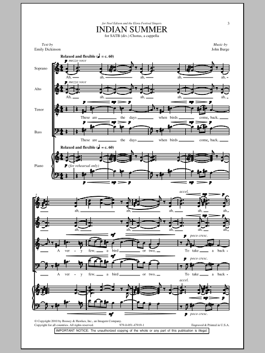 Preview John Burge Indian Summer A Cappella sheet music, notes and chords for SATB, SKU: 73346 sheet music, piano notes, chords, guitar tabs, score, transpose, transcribe, how to play, guide, download, learn, tutorial, progression, song, artist, awards, billboard, mtv, vh1, tour, single, album, release
