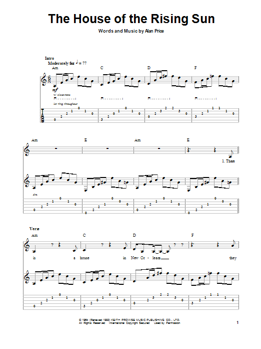 The Animals The House Of The Rising Sun Sheet Music Notes Chords Download Rock Notes Guitar Tab Play Along Pdf Print 73769,How To Get Out Of The Friendzone Over Text