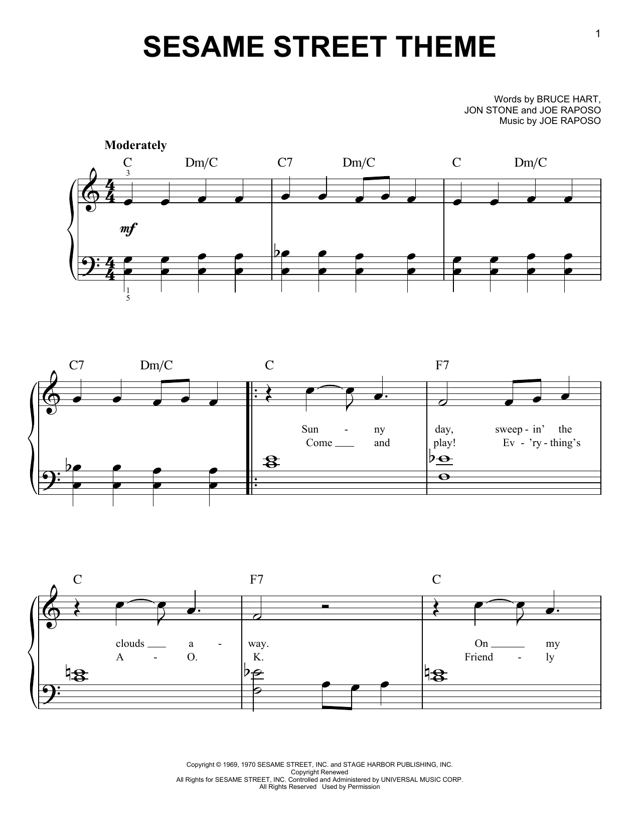 Preview Joe Raposo Sesame Street Theme Children sheet music, notes and chords for Easy Piano, SKU: 74194 sheet music, piano notes, chords, guitar tabs, score, transpose, transcribe, how to play, guide, download, learn, tutorial, progression, song, artist, awards, billboard, mtv, vh1, tour, single, album, release