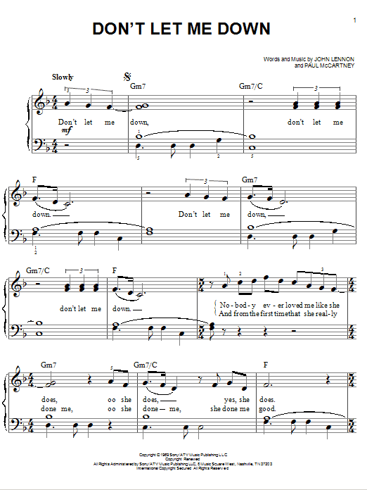 The Beatles Don T Let Me Down Sheet Music Notes Chords Download Rock Notes Easy Piano Pdf Print 77116