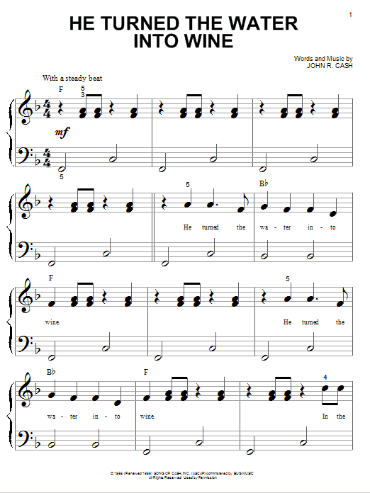 Johnny Cash He Turned The Water Into Wine Sheet Music Notes Chords Download Country Notes Piano Big Notes Pdf Print 77278