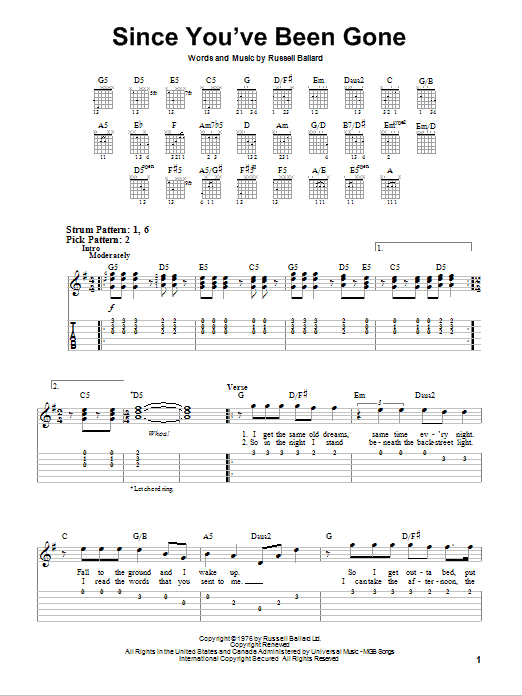 Rainbow Since You Ve Been Gone Sheet Music Notes Chords Download Pop Notes Easy Guitar Tab Pdf Print 77377