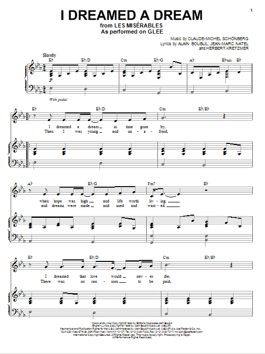 Glee Cast I Dreamed A Dream Sheet Music Notes Chords Download