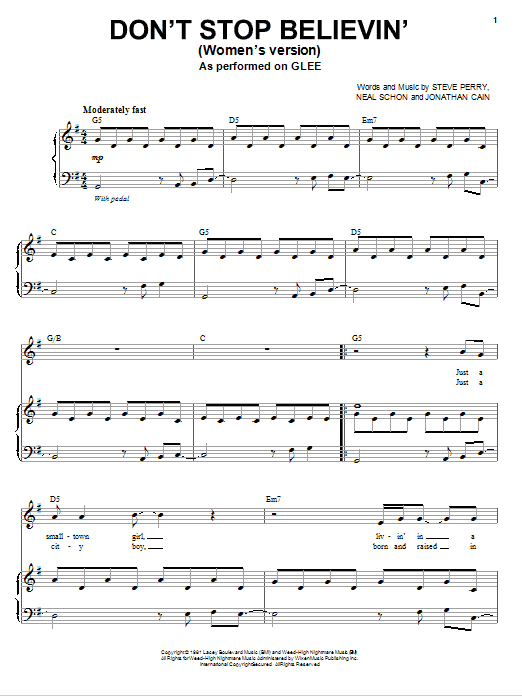 Glee Cast Don T Stop Believin Sheet Music Download Pdf Score