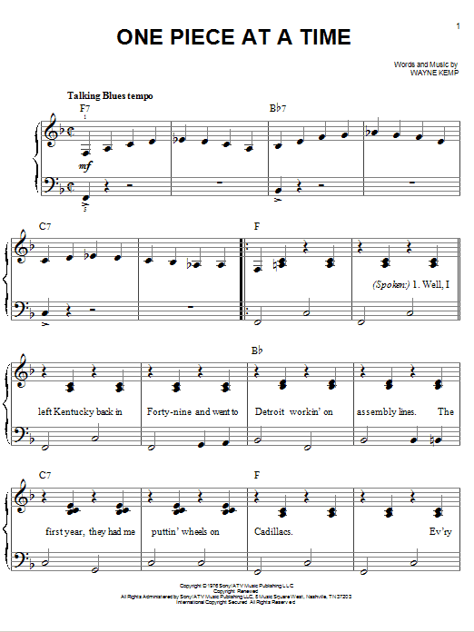Johnny Cash One Piece At A Time Sheet Music Notes Chords