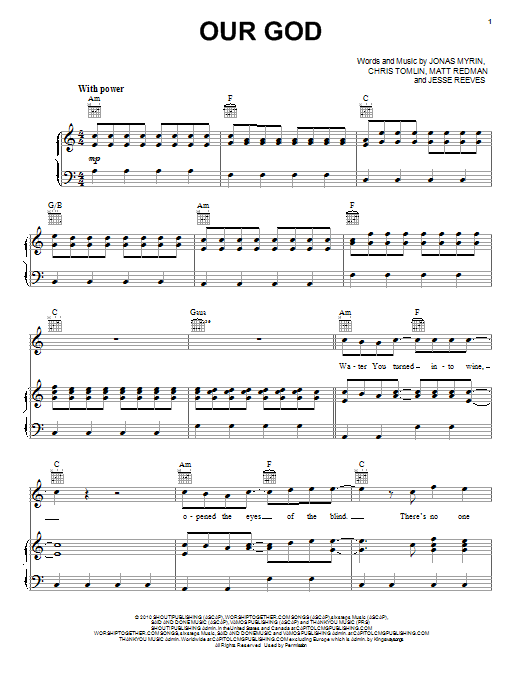 Chris Tomlin Our God Sheet Music Notes Chords Download Pop Notes Piano Vocal Guitar Right Hand Melody Pdf Print 77947