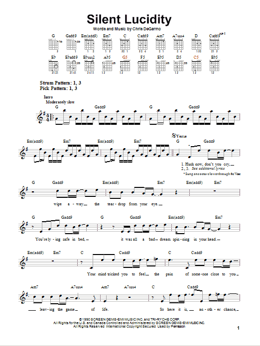 Preview Queensryche Silent Lucidity Pop sheet music, notes and chords for E...