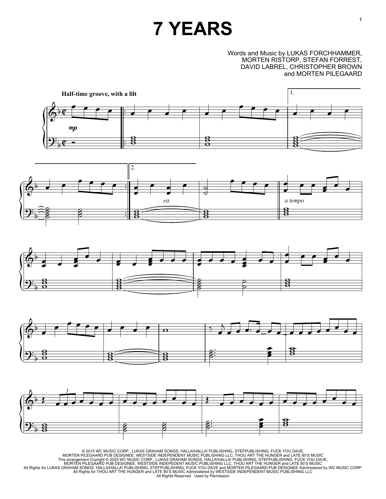 Lukas Graham 7 Years Sheet Music Download Pdf Score 170430