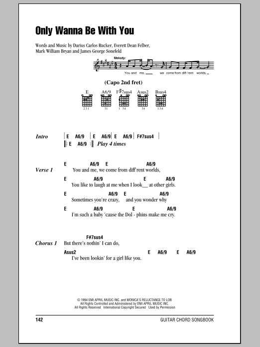 Hootie The Blowfish Only Wanna Be With You Sheet Music Notes Chords Download Rock Notes Lyrics Chords Pdf Print