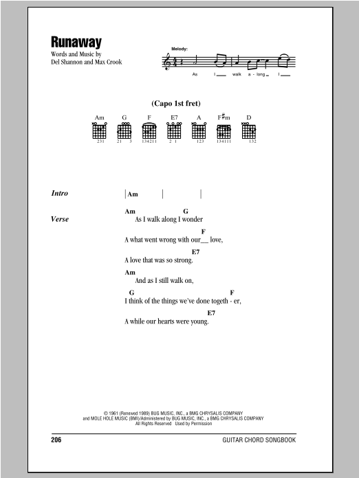 Del Shannon Runaway Sheet Music Download Pdf Score 81766