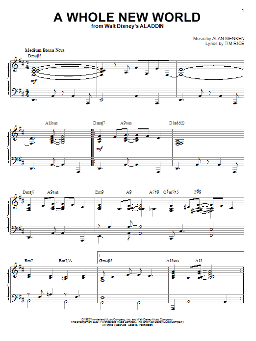Preview Alan Menken A Whole New World (from Aladdin) Film and TV sheet music, notes and chords for Piano, SKU: 82550 sheet music, piano notes, chords, guitar tabs, score, transpose, transcribe, how to play, guide, download, learn, tutorial, progression, song, artist, awards, billboard, mtv, vh1, tour, single, album, release
