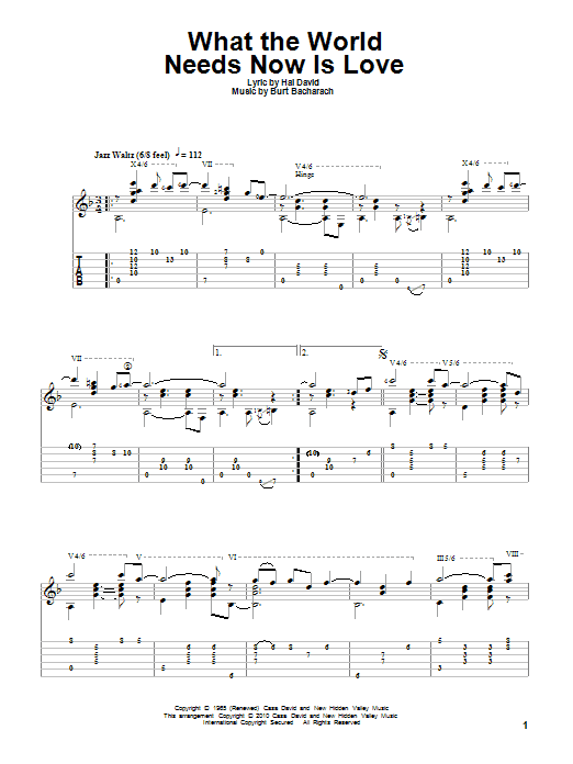 Bacharach David What The World Needs Now Is Love Sheet Music Notes Chords Download Folk Notes Guitar Tab Pdf Print 684