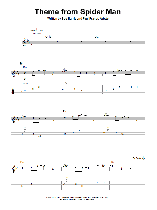Bob Harris Theme From Spider Man Sheet Music Notes Chords