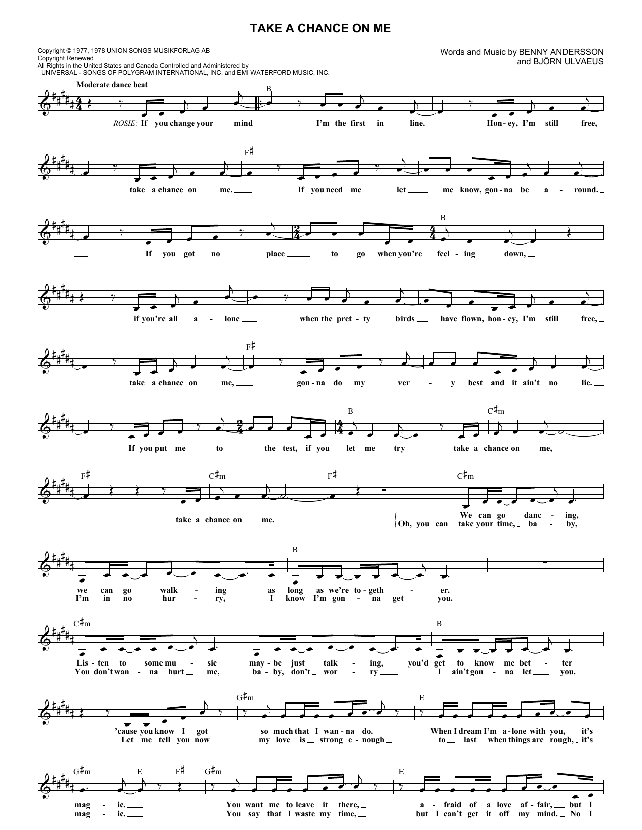 On Me Broadway sheet music, notes and chords for Melody Line, Lyrics & ...