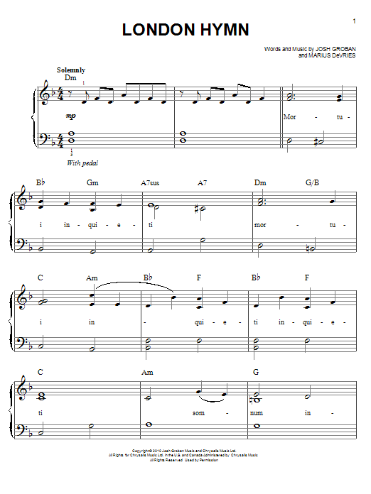Josh Groban London Hymn Sheet Audio Notes, Chords Down load Printable Simple Piano - SKU: 86774 photograph regarding Printable Hymns Sheet Music called Josh Groban London Hymn Sheet Tunes Notes, Chords Down load Printable Uncomplicated Piano - SKU: 86774