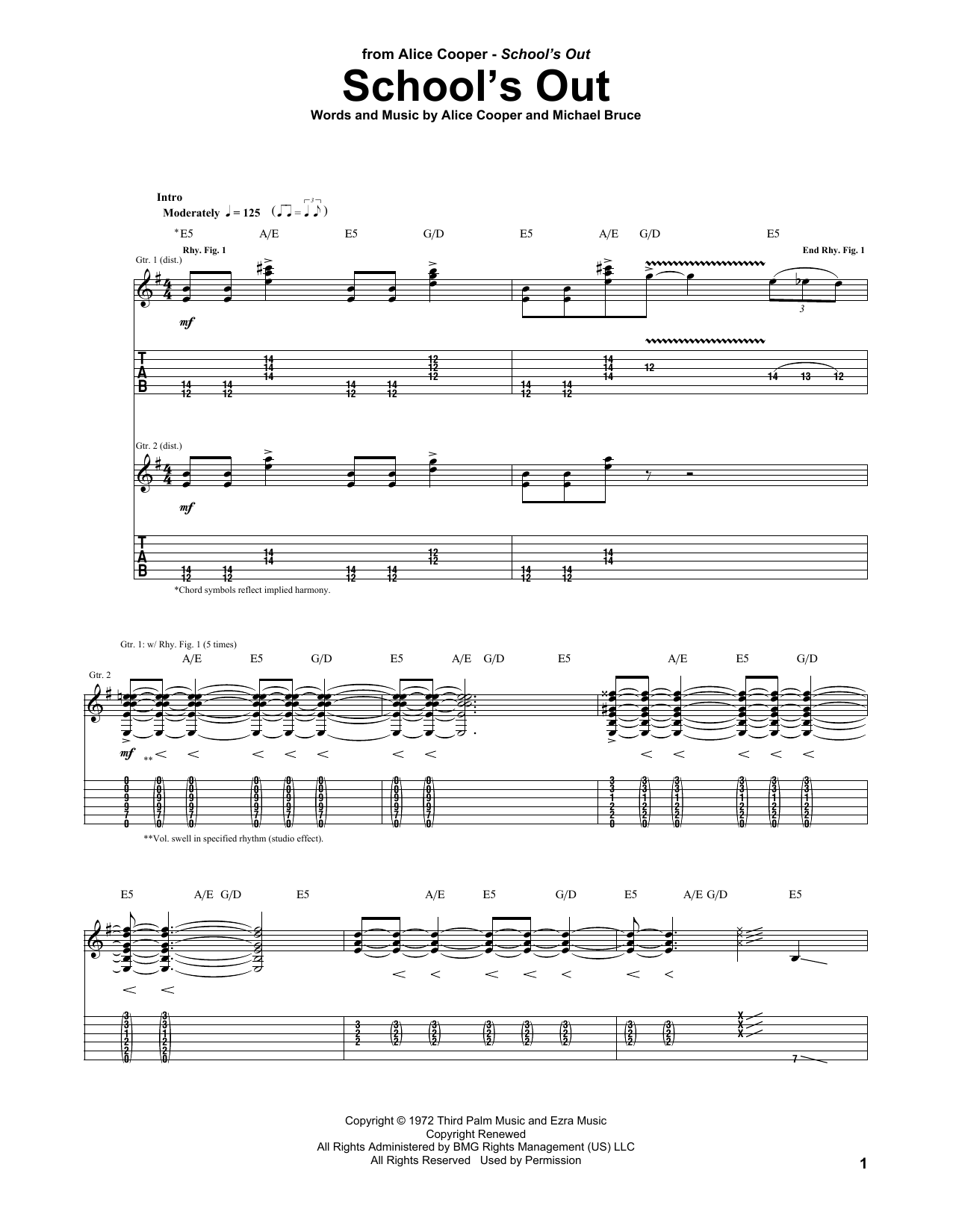 Preview Alice Cooper School's Out Rock sheet music, notes and chords for Guitar Tab, SKU: 87523 sheet music, piano notes, chords, guitar tabs, score, transpose, transcribe, how to play, guide, download, learn, tutorial, progression, song, artist, awards, billboard, mtv, vh1, tour, single, album, release