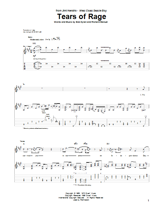 jimi hendrix tears of rage sheet music notes chords download printable guitar tab sku 88569 tears tab