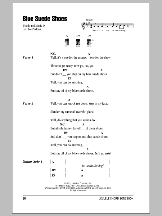 Elvis Presley Blue Suede Shoes Sheet Music Notes Chords