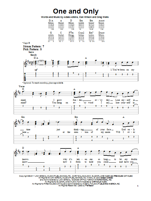 Adele One And Only Sheet Music Notes Chords Download Pop Notes Easy Guitar Tab Pdf Print 88835