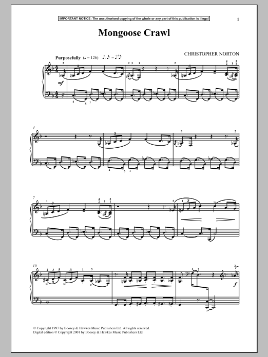 Preview Christopher Norton Mongoose Crawl Classical sheet music, notes and chords for Piano, SKU: 90289 sheet music, piano notes, chords, guitar tabs, score, transpose, transcribe, how to play, guide, download, learn, tutorial, progression, song, artist, awards, billboard, mtv, vh1, tour, single, album, release