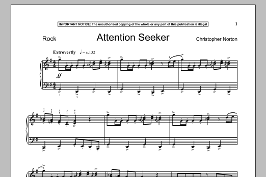 Preview Christopher Norton Attention Seeker Classical sheet music, notes and chords for Piano, SKU: 90427 sheet music, piano notes, chords, guitar tabs, score, transpose, transcribe, how to play, guide, download, learn, tutorial, progression, song, artist, awards, billboard, mtv, vh1, tour, single, album, release