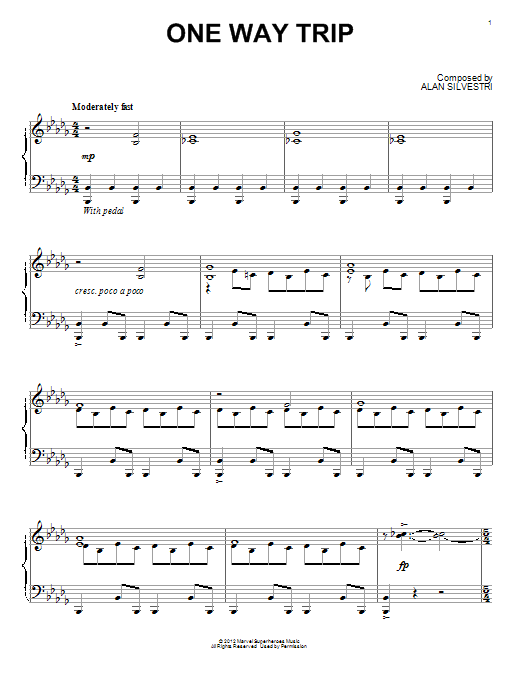 Preview Alan Silvestri One Way Trip Film and TV sheet music, notes and chords for Piano, SKU: 90455 sheet music, piano notes, chords, guitar tabs, score, transpose, transcribe, how to play, guide, download, learn, tutorial, progression, song, artist, awards, billboard, mtv, vh1, tour, single, album, release