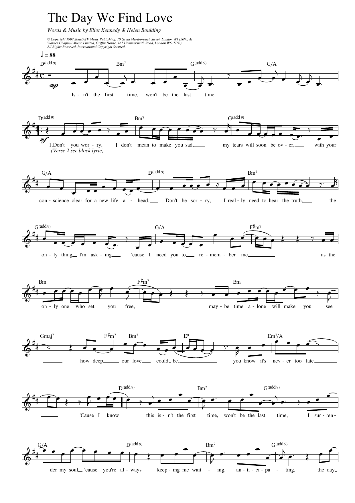 911 The Day We Find Love Sheet Music Notes & Chords for Lead Sheet / Fake Book - Download or Print PDF