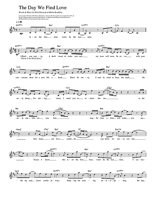 Preview 911 The Day We Find Love Pop sheet music, notes and chords for Melody Line, Lyrics & Chords, SKU: 14017 The Day We Find Love sheet music