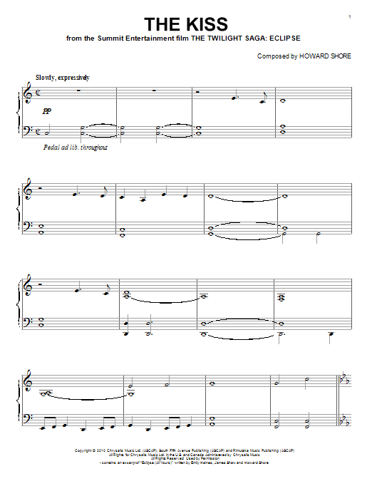 Preview Howard Shore The Kiss Pop sheet music, notes and chords for Piano, SKU: 91737 sheet music, piano notes, chords, guitar tabs, score, transpose, transcribe, how to play, guide, download, learn, tutorial, progression, song, artist, awards, billboard, mtv, vh1, tour, single, album, release