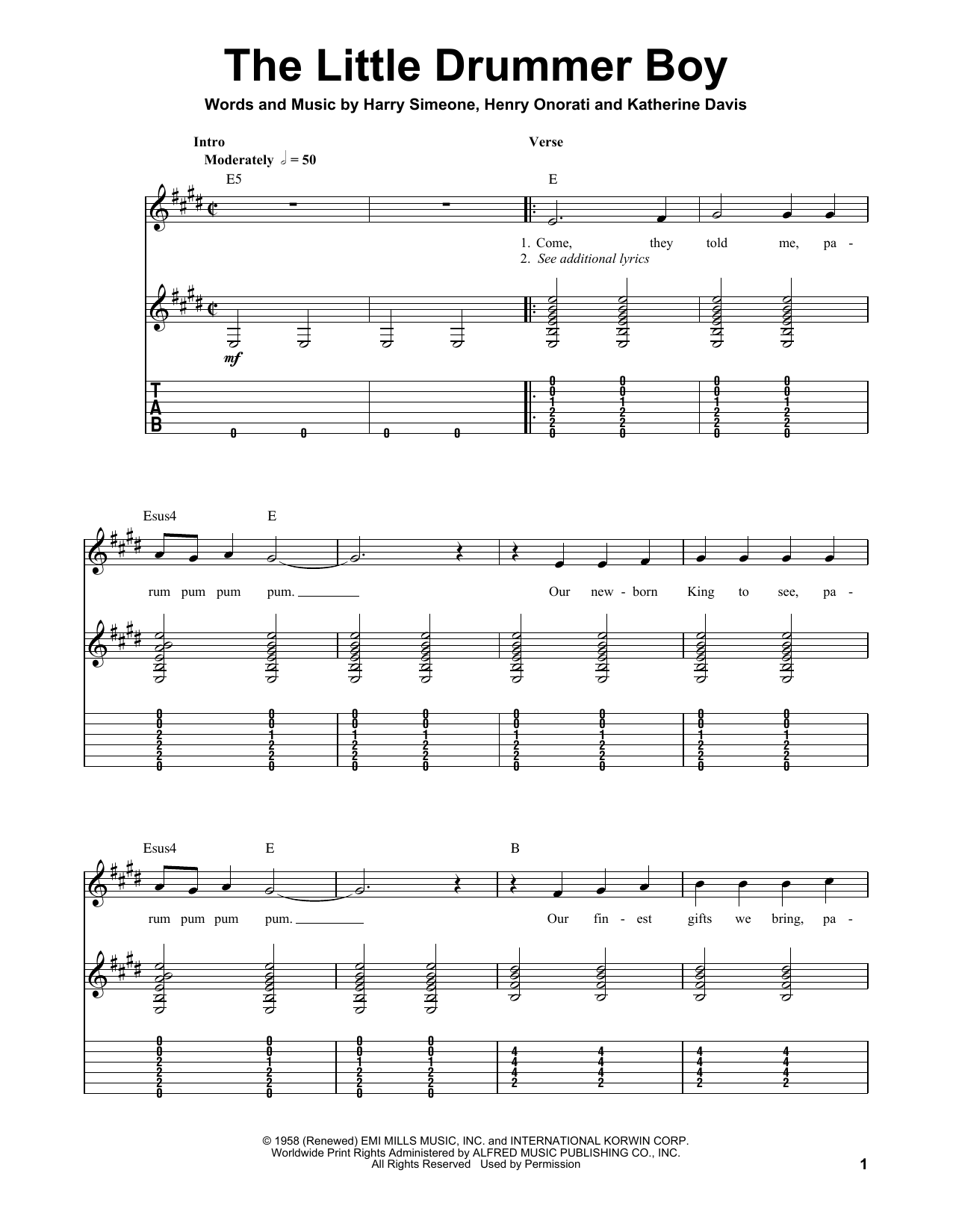 Preview Katherine Davis The Little Drummer Boy Winter sheet music, notes and chords for Easy Guitar Tab, SKU: 92628 sheet music, piano notes, chords, guitar tabs, score, transpose, transcribe, how to play, guide, download, learn, tutorial, progression, song, artist, awards, billboard, mtv, vh1, tour, single, album, release