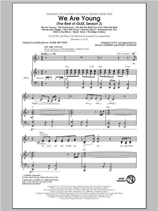 Mark Brymer We Are Young The Best Of Glee Season 3 Medley Sheet Music Notes Chords Download Rock Notes Satb Pdf Print 94375