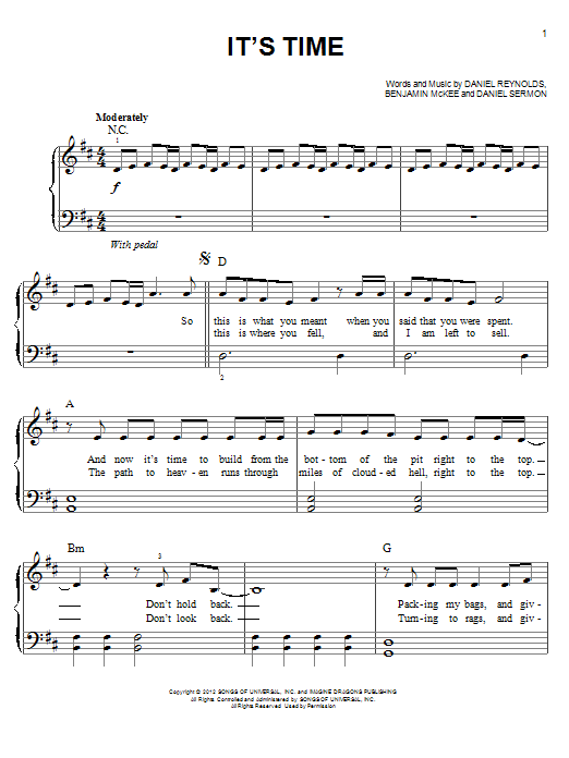 Imagine Dragons It'S Time Sheet Music Notes, Chords | Download.