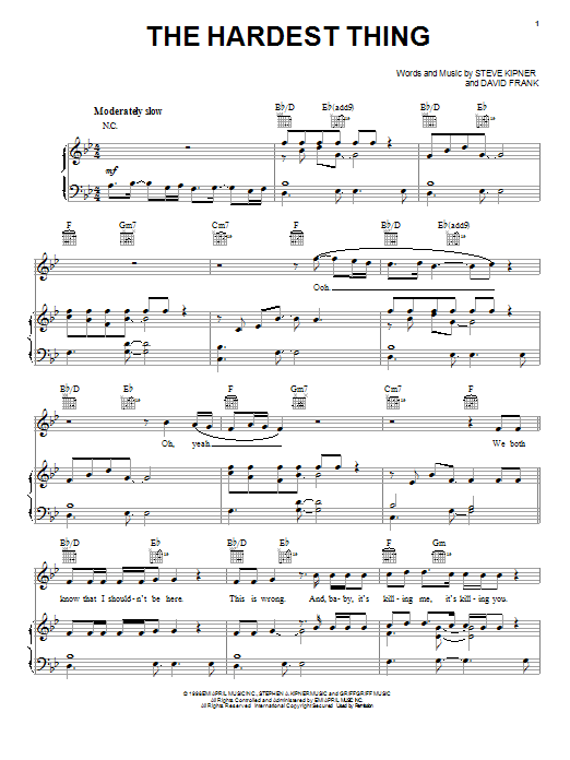98° The Hardest Thing Sheet Music Notes & Chords for Piano, Vocal & Guitar (Right-Hand Melody) - Download or Print PDF