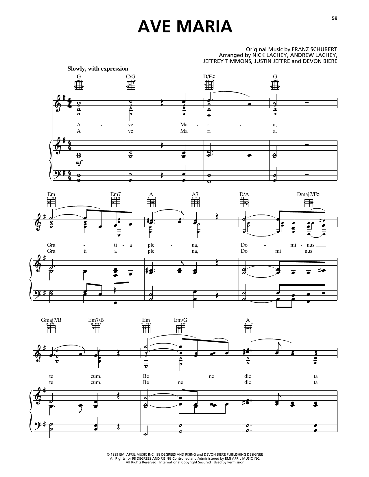 98º Ave Maria Sheet Music Notes & Chords for Piano, Vocal & Guitar Chords (Right-Hand Melody) - Download or Print PDF