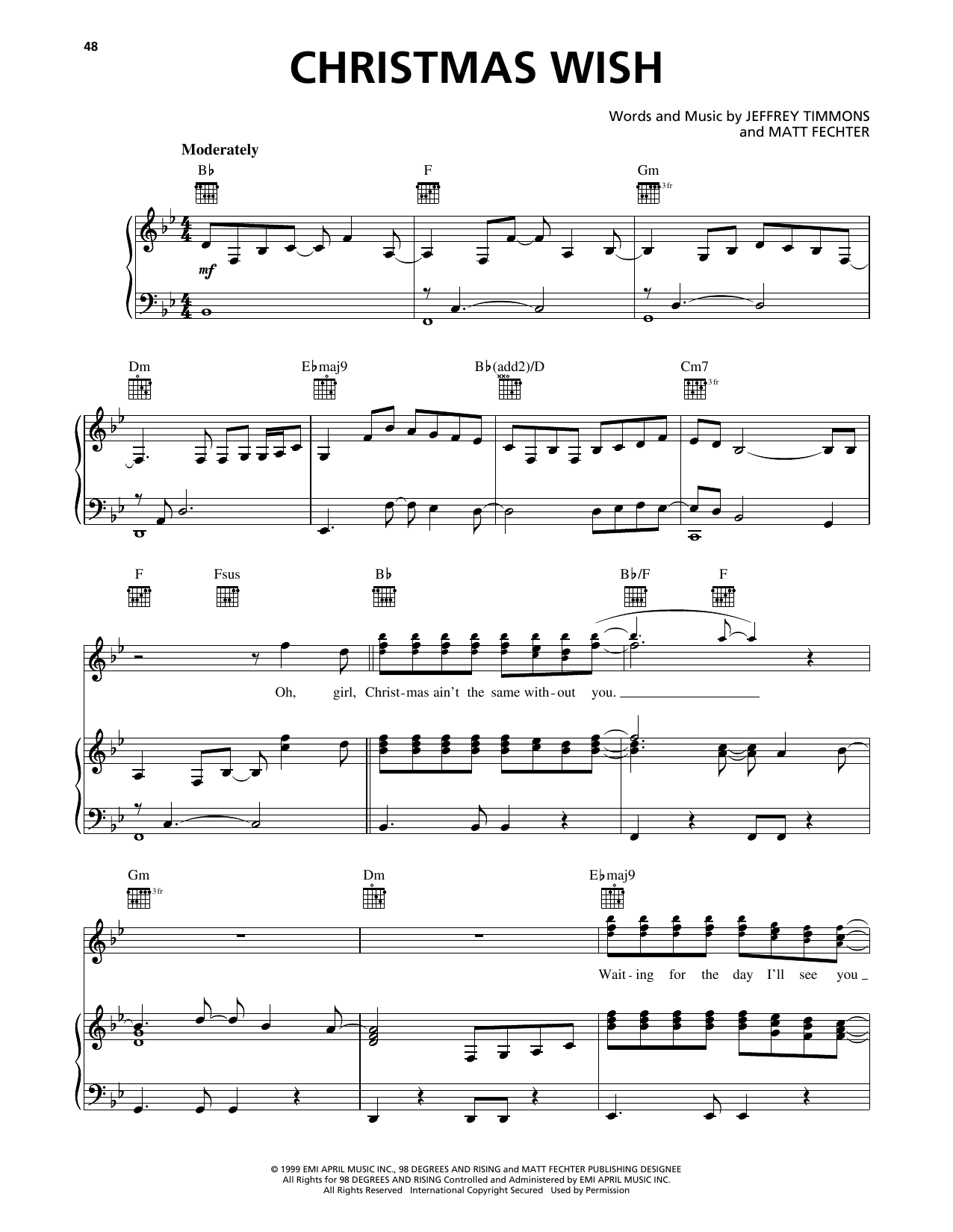 98º Christmas Wish Sheet Music Notes & Chords for Piano, Vocal & Guitar Chords (Right-Hand Melody) - Download or Print PDF