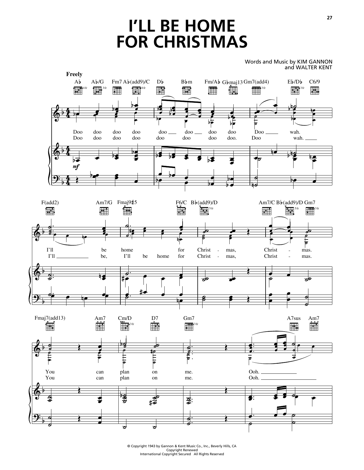98º I'll Be Home For Christmas Sheet Music Notes & Chords for Piano, Vocal & Guitar Chords (Right-Hand Melody) - Download or Print PDF