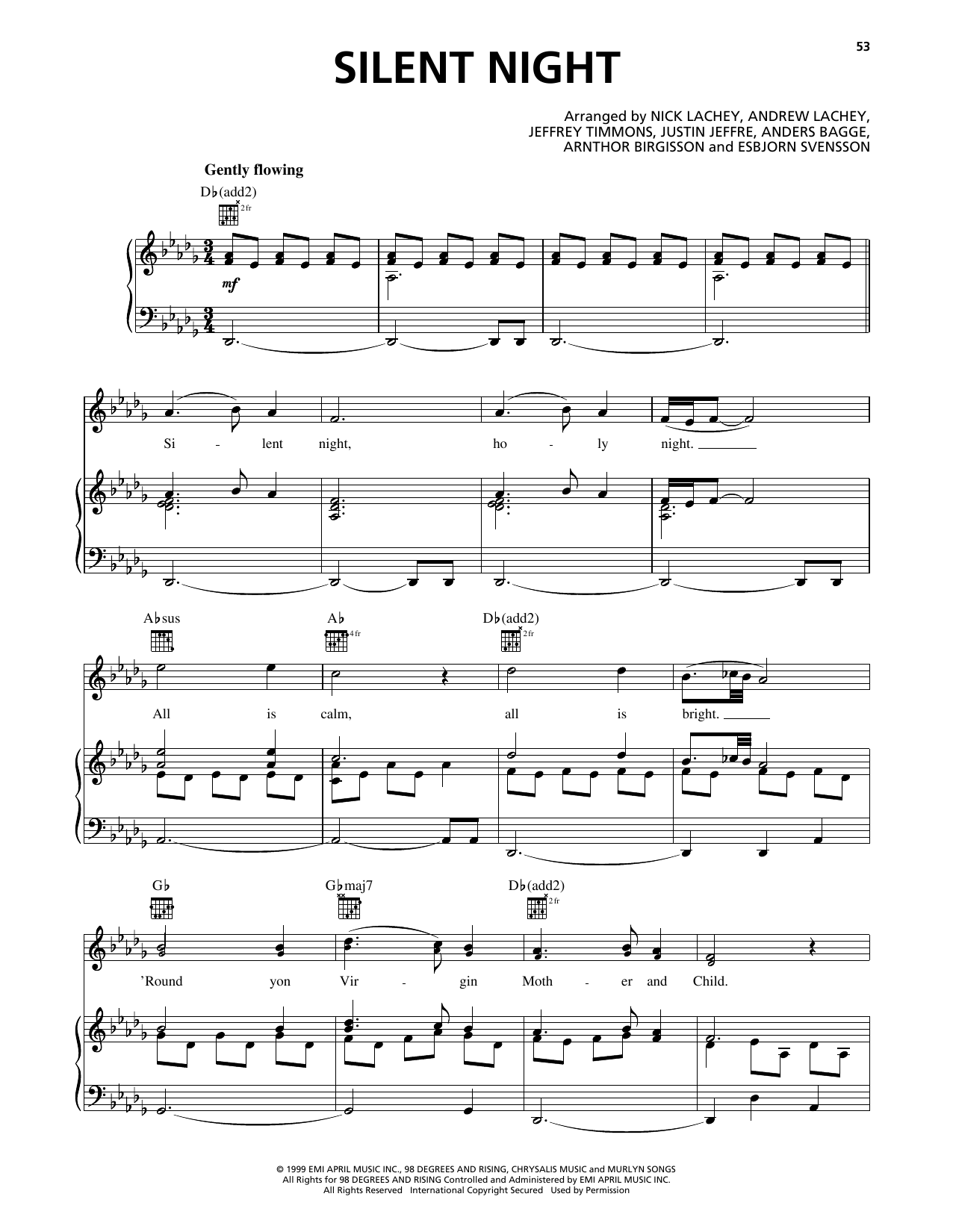 98º Silent Night Sheet Music Notes & Chords for Piano, Vocal & Guitar Chords (Right-Hand Melody) - Download or Print PDF