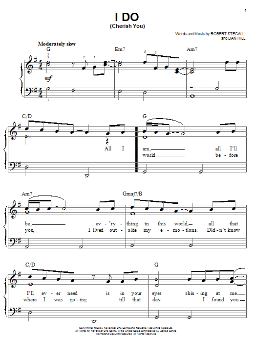 98 Degrees I Do (Cherish You) Sheet Music Notes & Chords for Piano, Vocal & Guitar (Right-Hand Melody) - Download or Print PDF