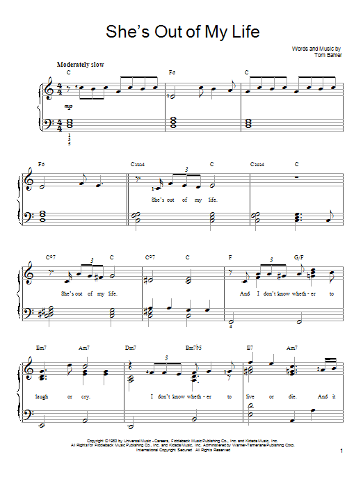 98 Degrees She's Out Of My Life Sheet Music Notes & Chords for Easy Piano - Download or Print PDF