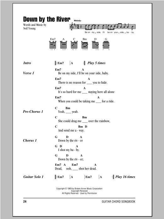 Neil Young Down By The River Sheet Music Notes Chords Download